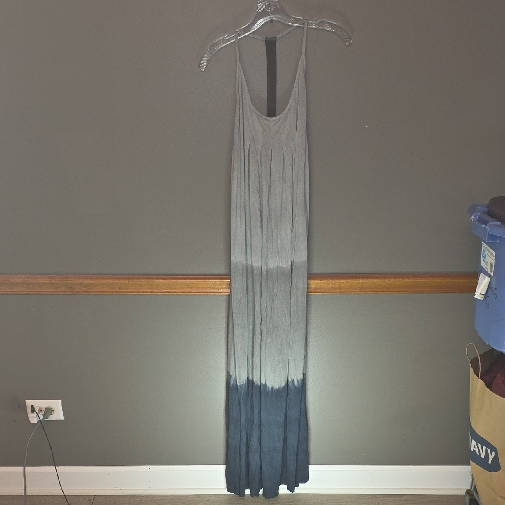 Elegant Gray and Blue Maxi Dress